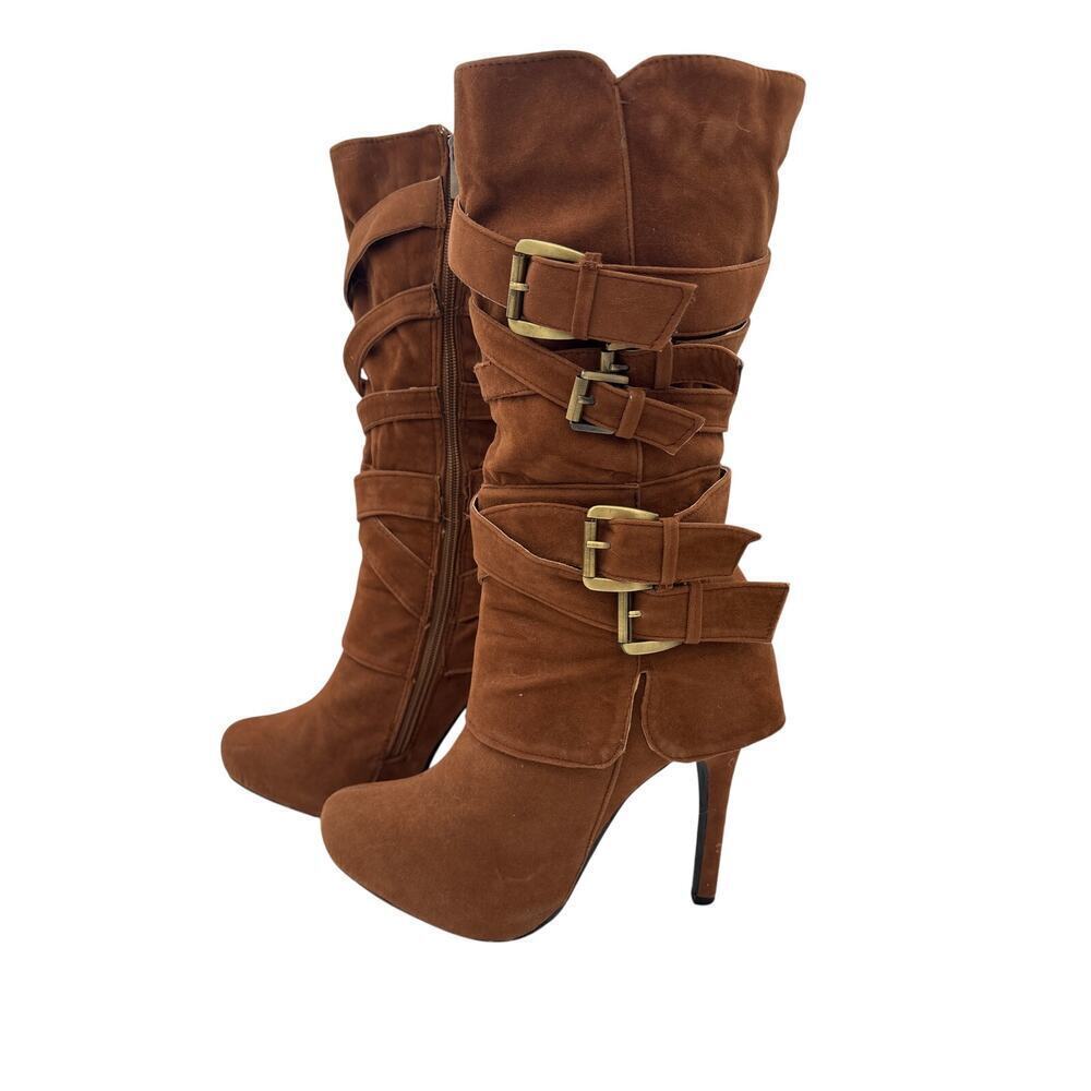 Women’s Just Fabulous Size 9 Brown Suede Buckle Knee High Boots - Picture 3 of 7